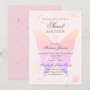 Glitter Pink Sweet 16 Birthday Invitation
