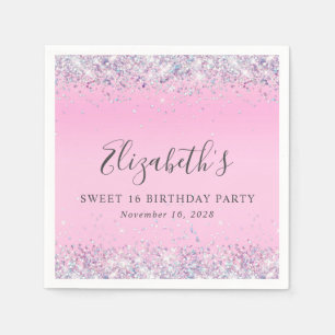 Glitter Pink Sweet 16 Birthday Party Napkin