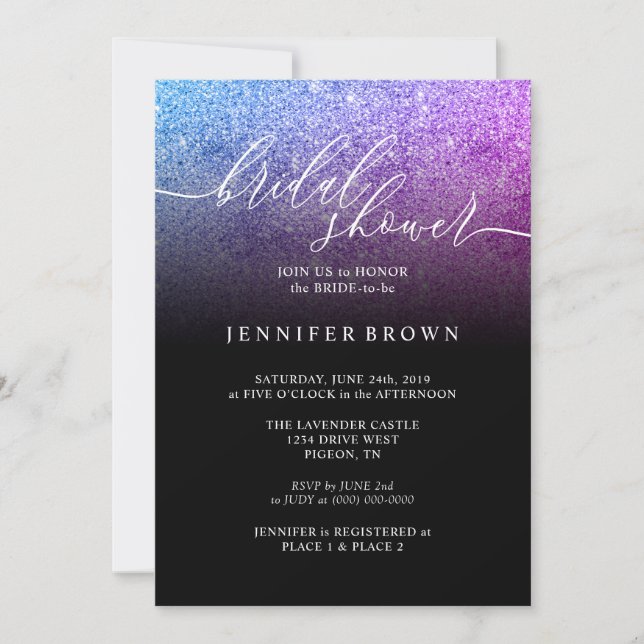 Glitter Pink Teal Bridal Shower Signature Invitation (Front)