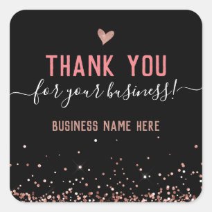 Glitter Pink Thank You Business Square Sticker