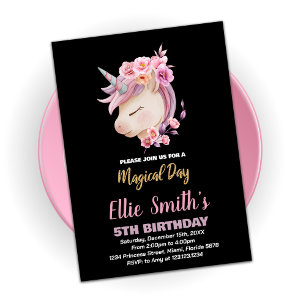 Glitter Pink Unicorn Birthday Invitations