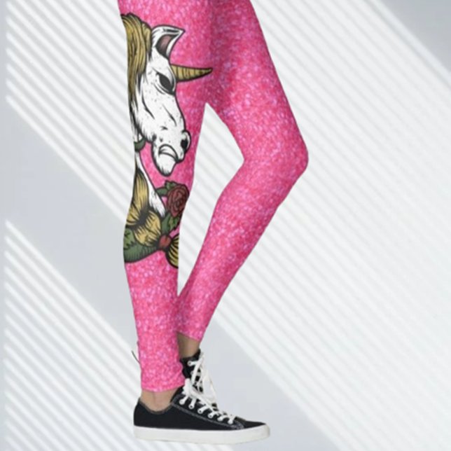 Glitter Pink Unicorn  Leggings (Discover the magic of comfort and style with Brett's Design unicorn leggings. )