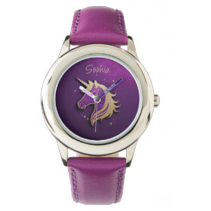 Glitter Pink Unicorn Silhouette Personalised Watch