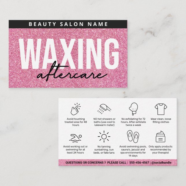 Glitter Pink Waxing Aftercare Card Hair Removal (Front/Back)