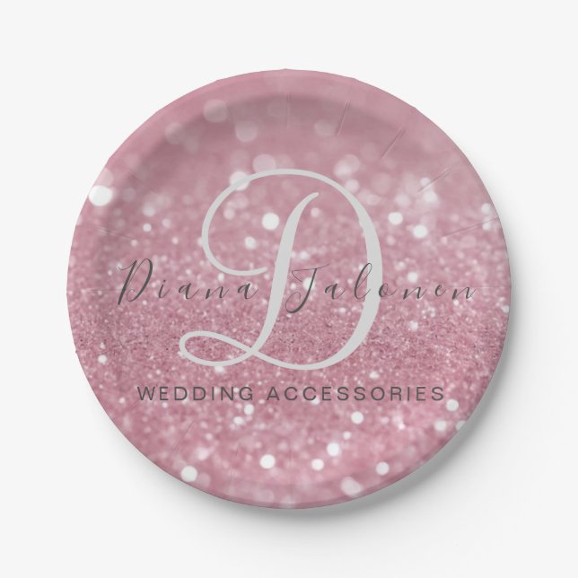 Glitter Pink Wedding Accessories Paper Plate (Front)