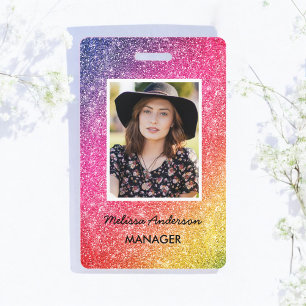 Glitter Pink Yellow Gold Salon Photo Badge ID Badge