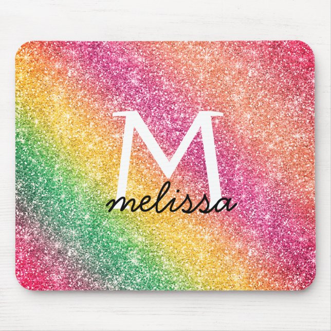 Glitter Pink Yellow Gold Sparkle Gradient Mouse Mat (Front)