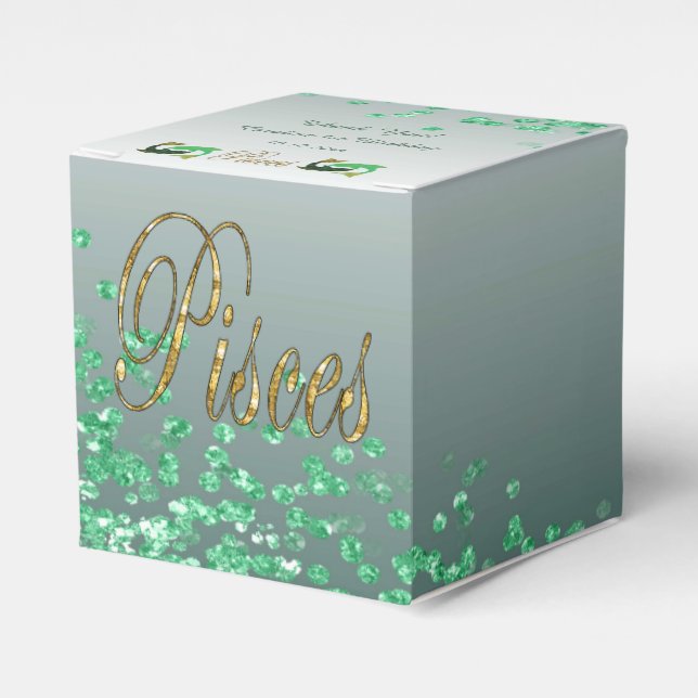 Glitter Pisces & Green Glitter Birthday Favour Box (Front Side)