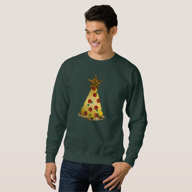 glitter pizza christmas tree mens sweatshirt (Front Full)