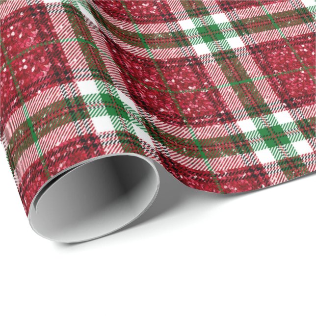 Glitter Plaid Christmas Wrapping Paper (Roll Corner)