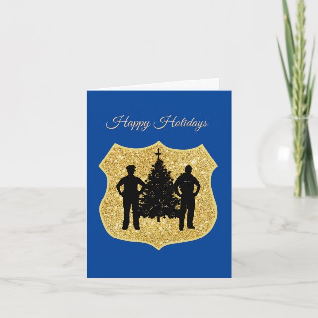 Glitter Police Shield & Police Christmas Card (Front)