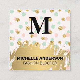 Glitter Polka Dot   Gold Brushed   Monogram Square Business Card