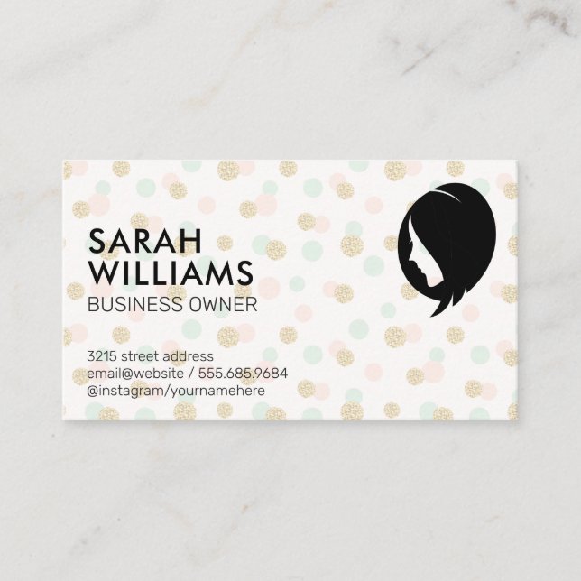 Glitter Polka Dot Pattern | Womens Beauty Business Card (Front)