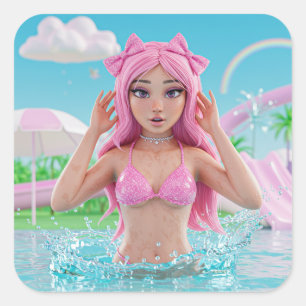Glitter Pool Princess  Square Sticker