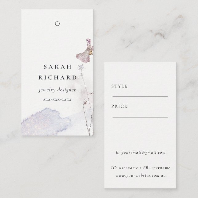 Glitter Pressed Flowers Minimal Simple Price Tag (Front/Back)