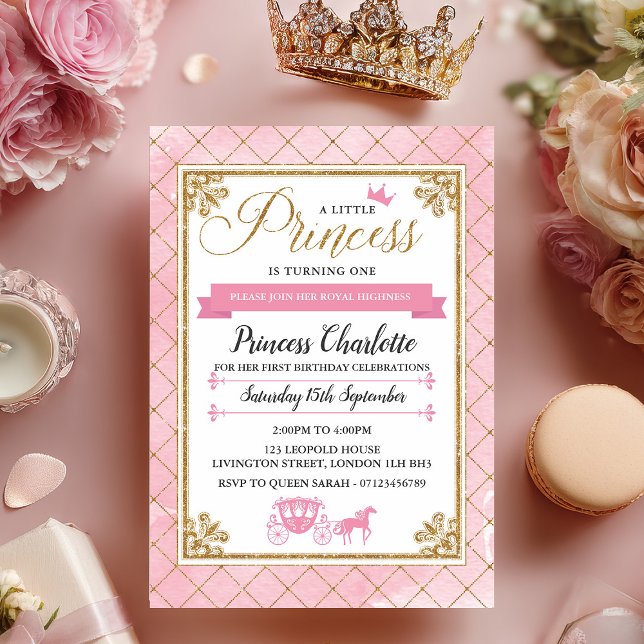 Glitter Princess 1st Birthday Party Invitations (Invite your guests to a royally fun celebration with this Glitter Princess 1st Birthday Invitation, )
