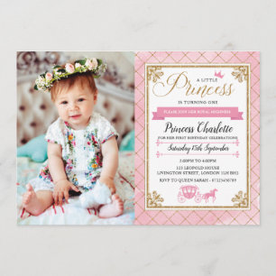 Glitter Princess 1st Birthday Party Invitations