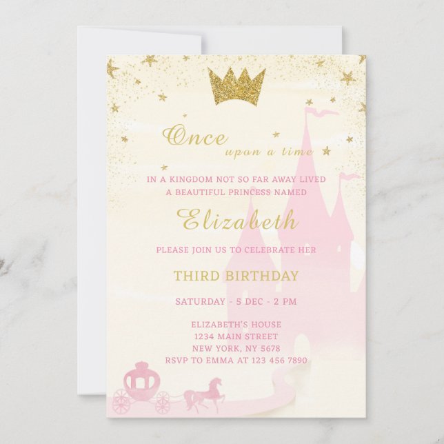 Glitter Princess Birthday Invitation (Front)