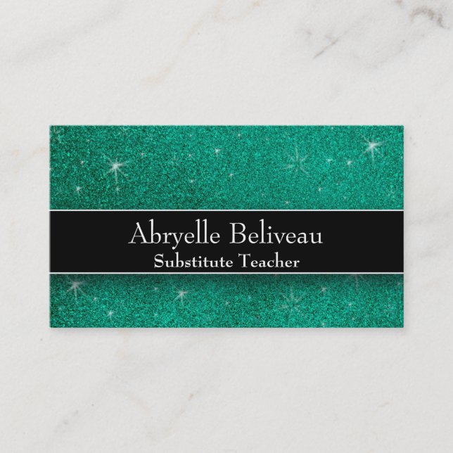 Glitter Professional Substitute Preschool Teachers Business Card (Front)