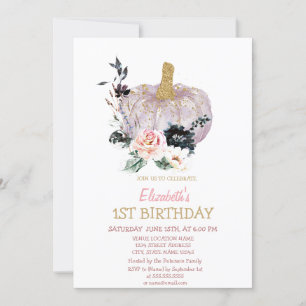 Glitter Pumpkin Flowers Birthday Invitation