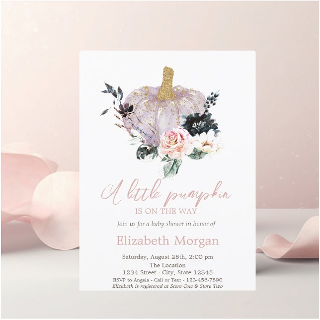 Glitter Pumpkin,Flowers Watercolor Baby Shower Invitation (Creator Uploaded)