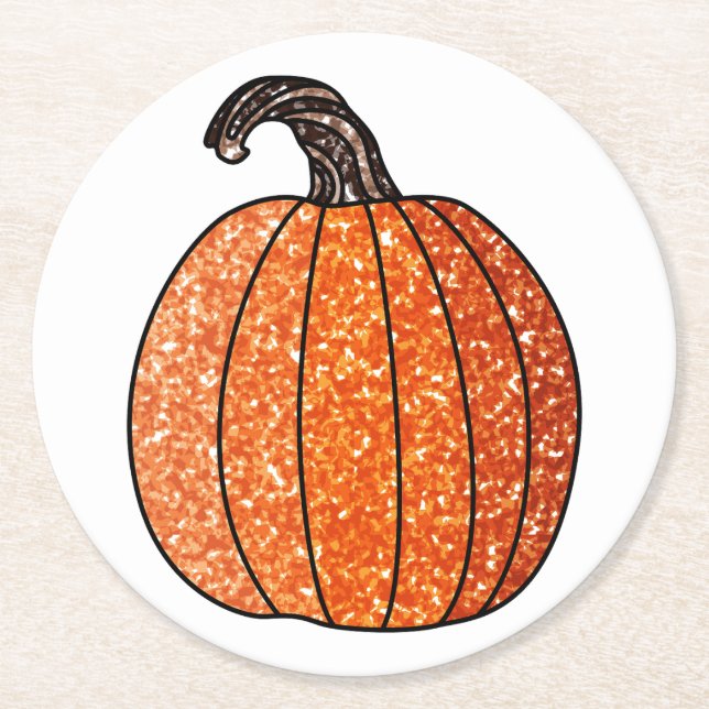 Glitter Pumpkin Round Paper Coaster (Front)