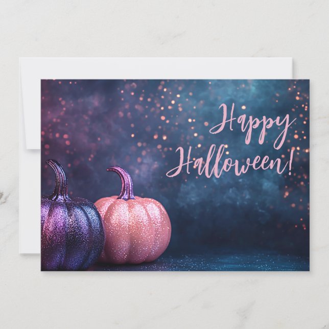Glitter Pumpkins Halloween Greeting Card (Front)