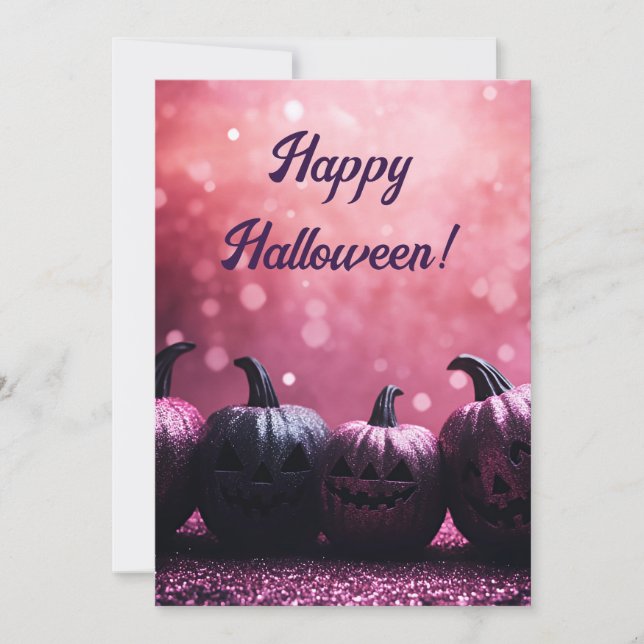 Glitter Pumpkins Halloween Greeting Card (Front)