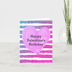 Glitter Purple and Pink Heart Valentine Birthday Card