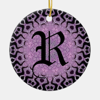 Glitter Purple Black Tribal Monogram Ceramic Tree Decoration