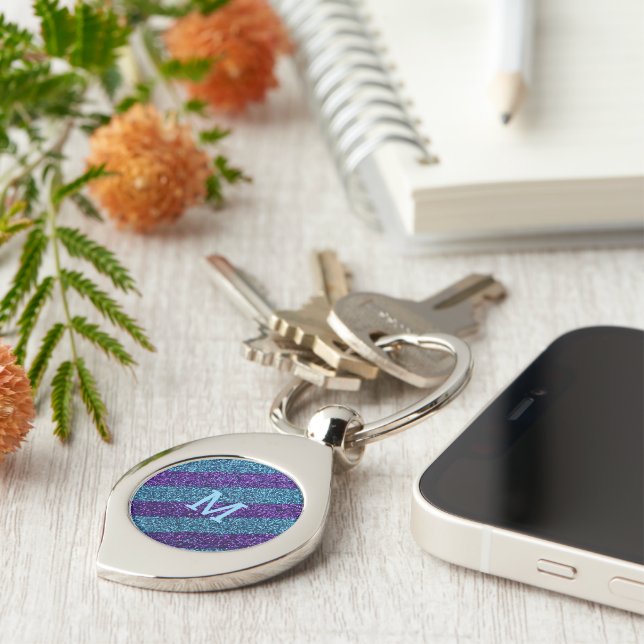 glitter purple & blue custom  monogram  key ring (Side)
