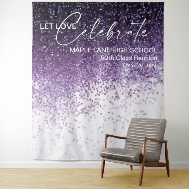 Glitter Purple Confetti Class Reunion Backdrop  Tapestry (In Situ)