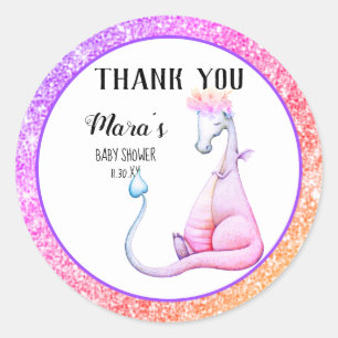 *~* Glitter Purple Dragon Baby Girl Thank You Classic Round Sticker