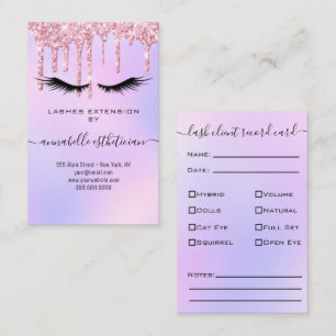 Glitter Purple Eyelash Extension Client Record  Bu Business Card