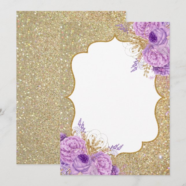 Glitter Purple Floral Blank Invitation (Front/Back)