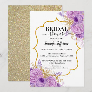 Glitter Purple Floral Bridal Shower Invitation