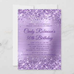 Glitter Purple Foil Surprise 50th Birthday Invitation