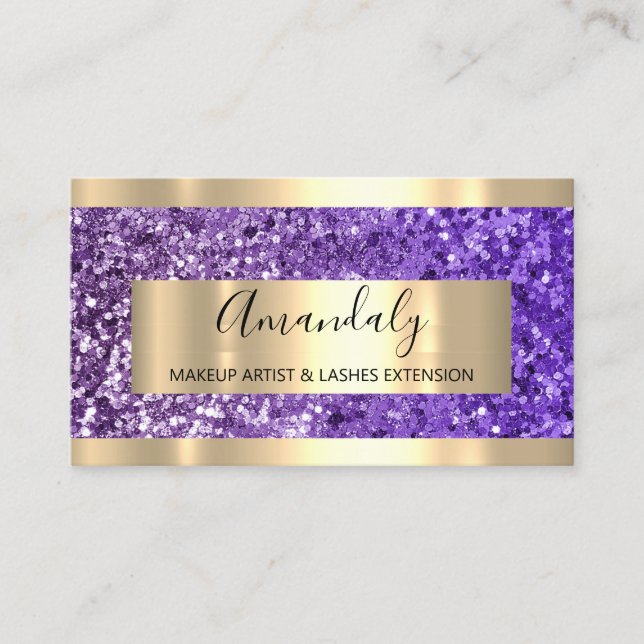 Glitter Purple Frame Event Planner Luminous  Business Card (Front)