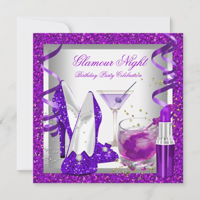 Glitter Purple Glamour Night Martini Party Invitation (Front)