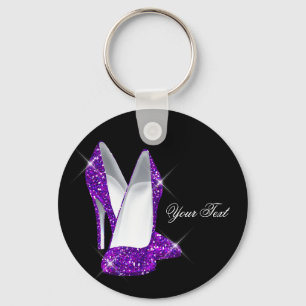 Glitter Purple High Heel Shoes Key Ring