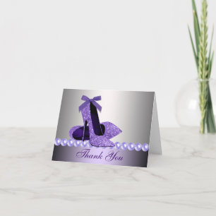 Glitter Purple High Heel Shoes Thank You Cards