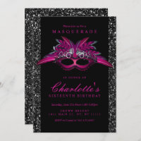 Glitter, Purple Masquerade Party Invitations