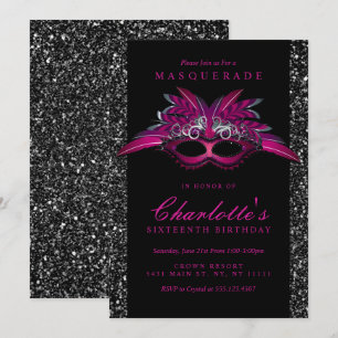 Glitter, Purple Masquerade Party Invitations