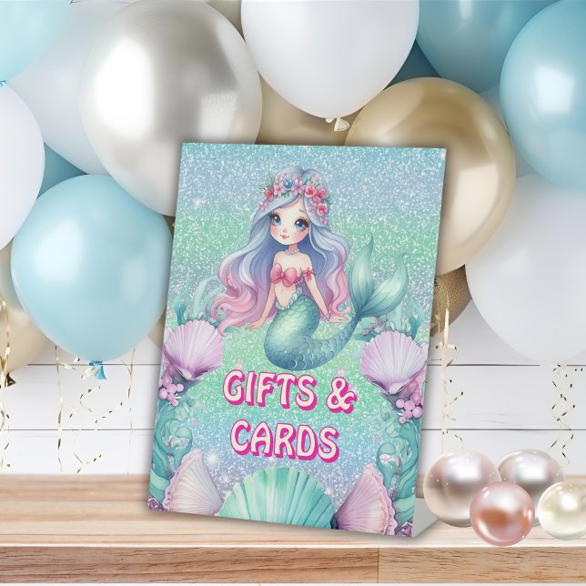 Glitter Purple Mermaid birthday Gifts Pedestal Sign (Creator Uploaded)