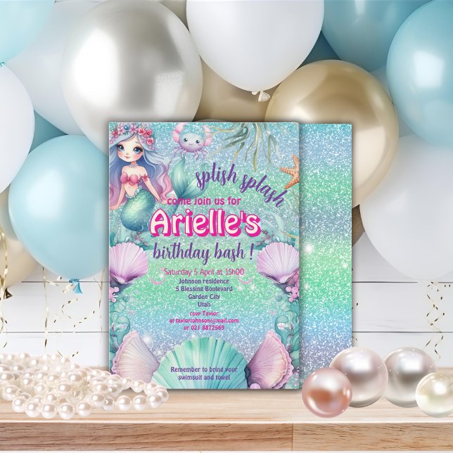 Glitter Purple Mermaid birthday  Invitation (Creator Uploaded)