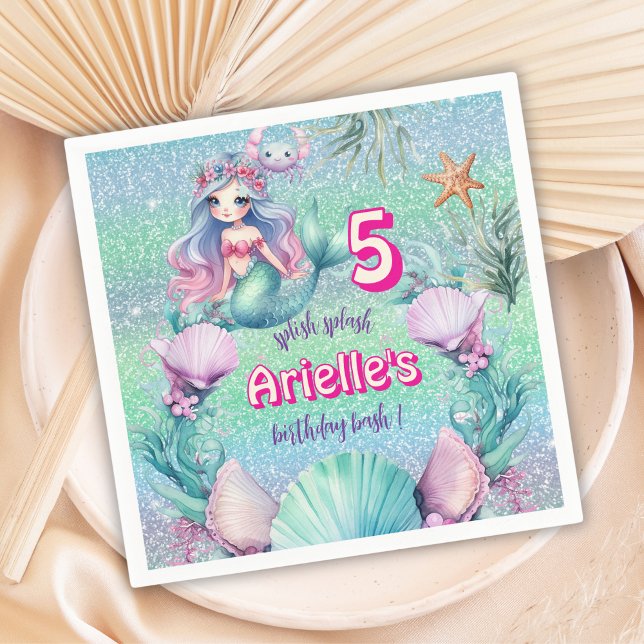 Glitter Purple Mermaid birthday  Napkin (Creator Uploaded)