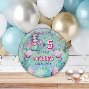 Glitter Purple Mermaid birthday  Paper Plate