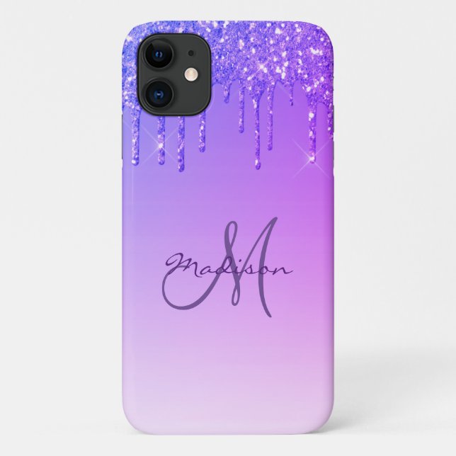 Glitter Purple Monogram Sparkles Glam Girly Trendy Case-Mate iPhone Case (Back)