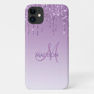 Glitter Purple Monogram Sparkles Glam Girly Trendy iPhone 11 Case