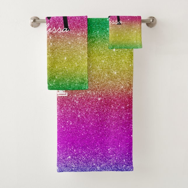 Glitter Purple Pink Gold Yellow Modern Bath Towel Set (Insitu)